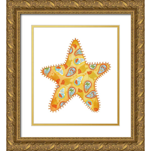 Sunshine Starfish Gold Ornate Wood Framed Art Print with Double Matting by Escobedo, Mary