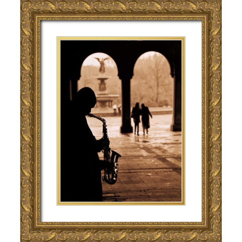 Jazz Courtyard Gold Ornate Wood Framed Art Print with Double Matting by Gleyzer, Sasha