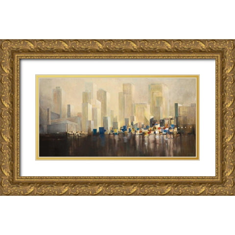 Skyline Harbour Gold Ornate Wood Framed Art Print with Double Matting by Gottschlag, Jurgen