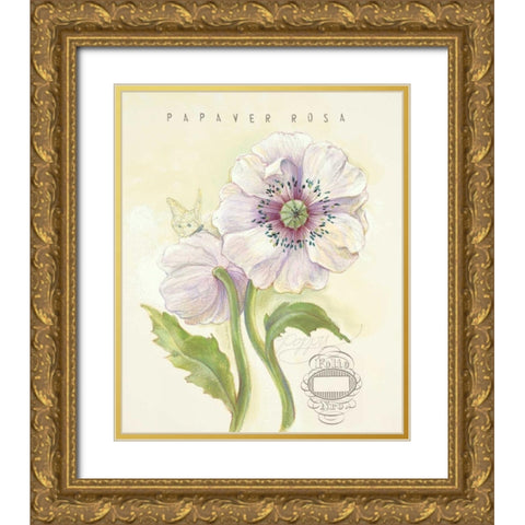 Claires Garden Poppy Gold Ornate Wood Framed Art Print with Double Matting by Della-Piana, Elissa