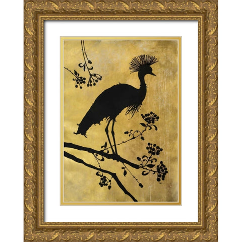 Golden Crowned Crane Gold Ornate Wood Framed Art Print with Double Matting by Ioco, Filippo