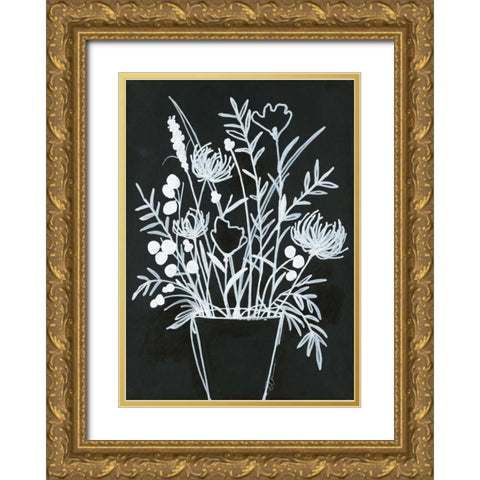 Black and White Bouquet 2 Gold Ornate Wood Framed Art Print with Double Matting by Ioco, Filippo