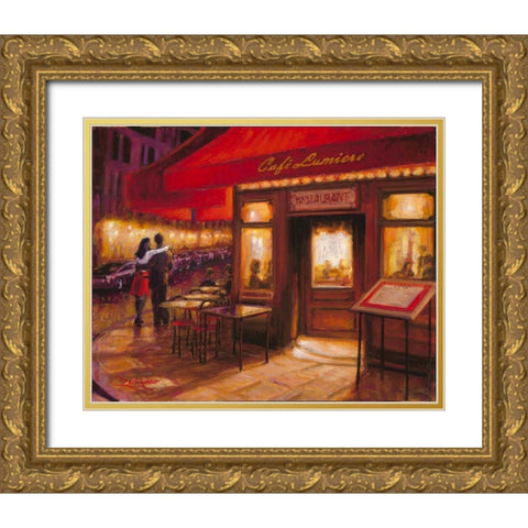 Moonlight Cafe Gold Ornate Wood Framed Art Print with Double Matting by Amber, Zeph