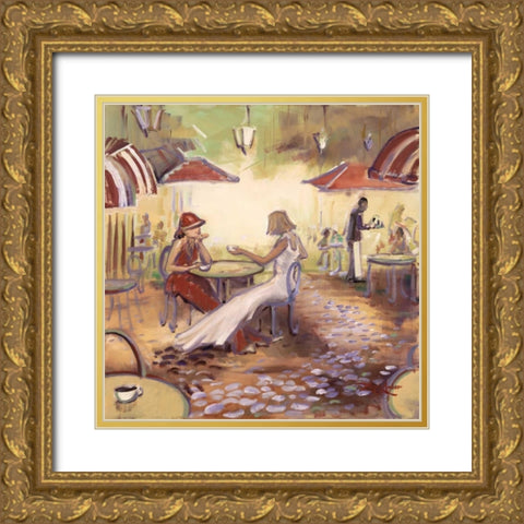 Afternoon At The Cafe Gold Ornate Wood Framed Art Print with Double Matting by Amber, Zeph