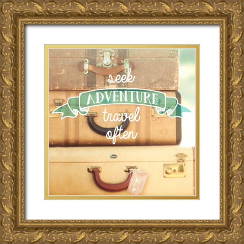 Travel Often Vintage Suitcases Gold Ornate Wood Framed Art Print with Double Matting by Mandy Lynne Photography
