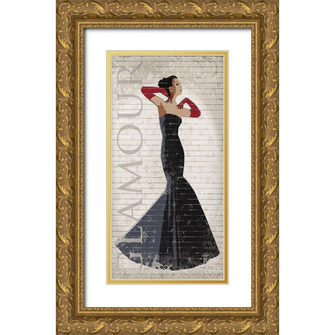 Black Dress Glamour Gold Ornate Wood Framed Art Print with Double Matting by Smith, Sandra