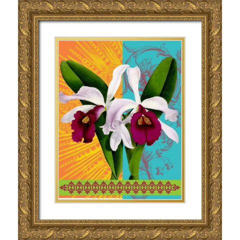 Star Burst Orchid Gold Ornate Wood Framed Art Print with Double Matting by Robertson, Walter