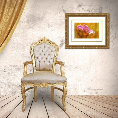 Sheer Pink Orhcid Gold Ornate Wood Framed Art Print with Double Matting by Robertson, Walter