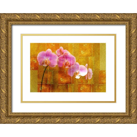 Sheer Pink Orhcid Gold Ornate Wood Framed Art Print with Double Matting by Robertson, Walter