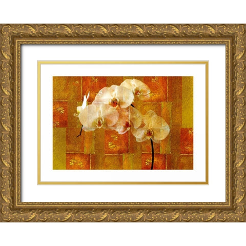 Sheer White Orchid Gold Ornate Wood Framed Art Print with Double Matting by Robertson, Walter