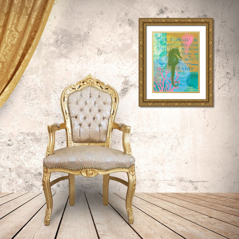 Script Seahorse Gold Ornate Wood Framed Art Print with Double Matting by Robertson, Walter
