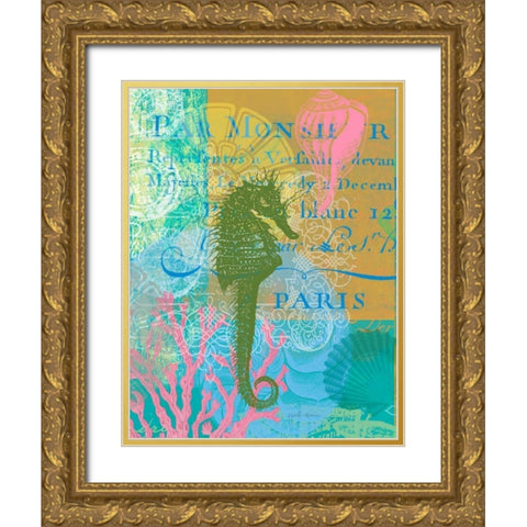 Script Seahorse Gold Ornate Wood Framed Art Print with Double Matting by Robertson, Walter