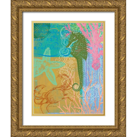 Layered Seahorse Gold Ornate Wood Framed Art Print with Double Matting by Robertson, Walter