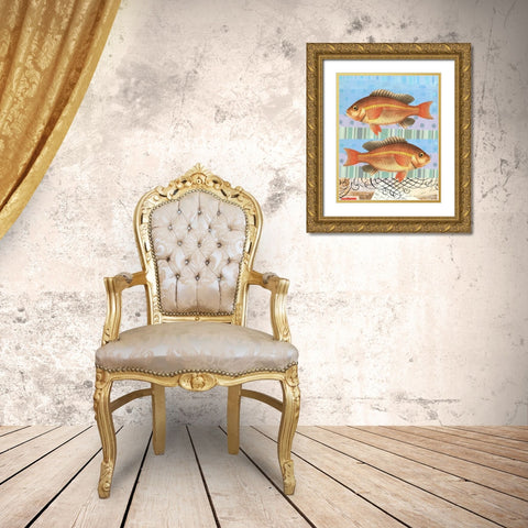 Double Fish Flourish Gold Ornate Wood Framed Art Print with Double Matting by Robertson, Walter