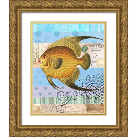 Single Fish Flourish Gold Ornate Wood Framed Art Print with Double Matting by Robertson, Walter