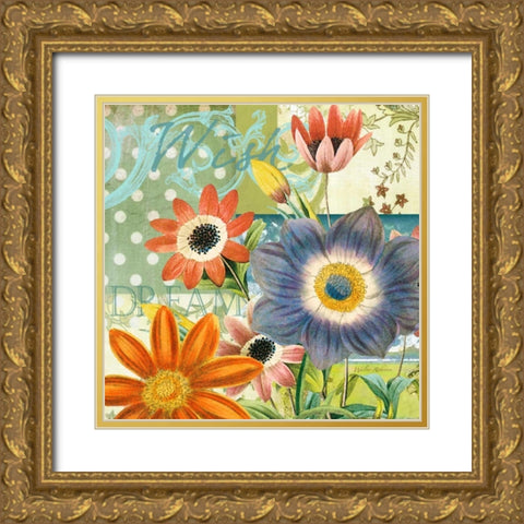 Polka dot Poppy Gold Ornate Wood Framed Art Print with Double Matting by Robertson, Walter