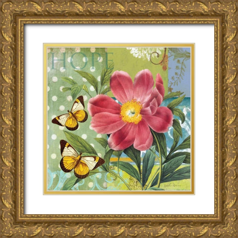 Polka dot Peony Gold Ornate Wood Framed Art Print with Double Matting by Robertson, Walter