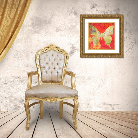 Red Pop Butterfly Gold Ornate Wood Framed Art Print with Double Matting by Robertson, Walter