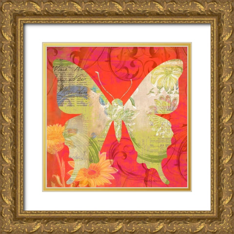 Red Pop Butterfly Gold Ornate Wood Framed Art Print with Double Matting by Robertson, Walter