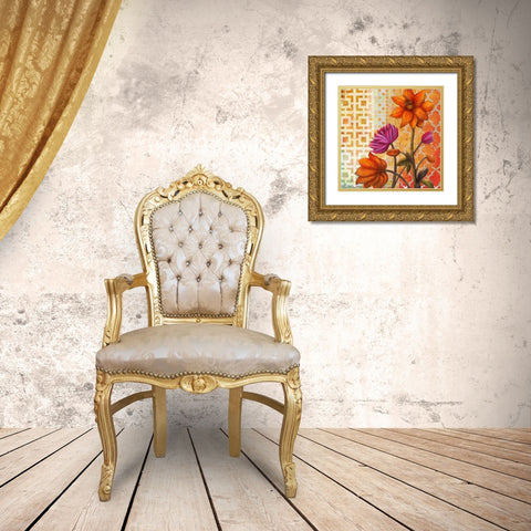 Cheerful Dahlia Gold Ornate Wood Framed Art Print with Double Matting by Robertson, Walter