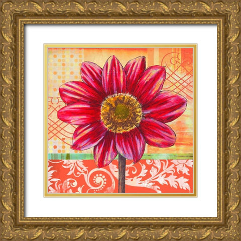 Scrollwork Blossom 1 Gold Ornate Wood Framed Art Print with Double Matting by Robertson, Walter