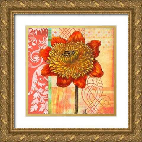 Scrollwork Blossom 2 Gold Ornate Wood Framed Art Print with Double Matting by Robertson, Walter