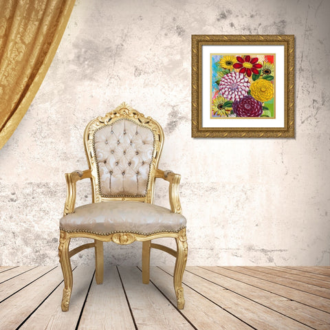 Vibrant Florals  Gold Ornate Wood Framed Art Print with Double Matting by Robertson, Walter