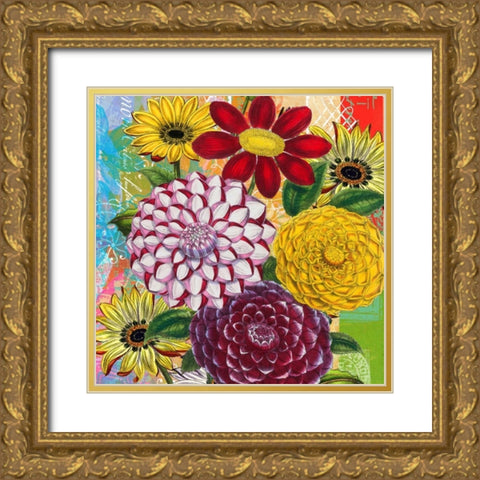 Vibrant Florals  Gold Ornate Wood Framed Art Print with Double Matting by Robertson, Walter