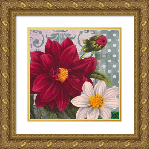 Red Dahlia Gold Ornate Wood Framed Art Print with Double Matting by Robertson, Walter