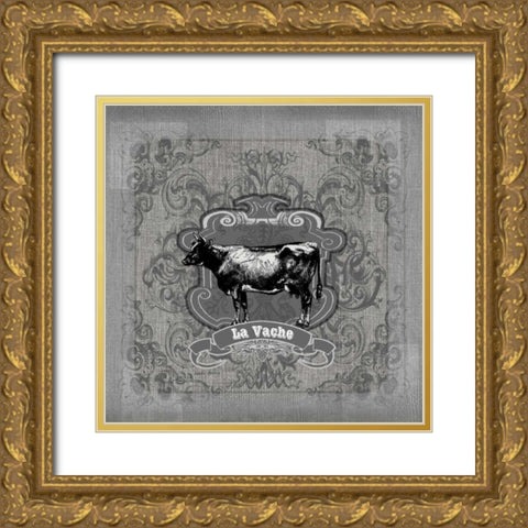 Filigree Cow Gold Ornate Wood Framed Art Print with Double Matting by Robertson, Walter