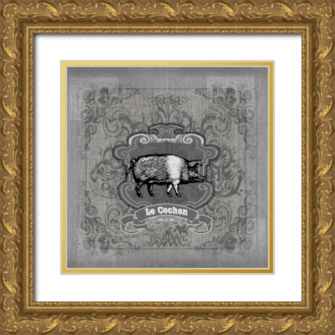 Filigree Pig Gold Ornate Wood Framed Art Print with Double Matting by Robertson, Walter