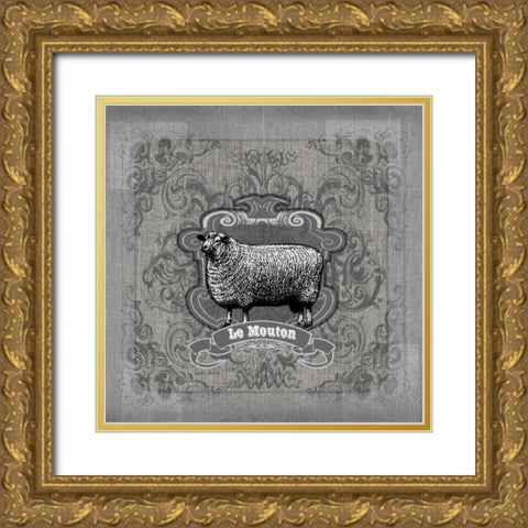 Filigree Sheep Gold Ornate Wood Framed Art Print with Double Matting by Robertson, Walter