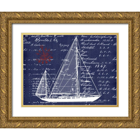 Schooner Blueprint Denim 1 Gold Ornate Wood Framed Art Print with Double Matting by Robertson, Walter
