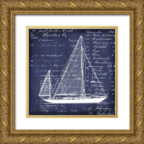 Schooner Blueprint 1 Gold Ornate Wood Framed Art Print with Double Matting by Robertson, Walter