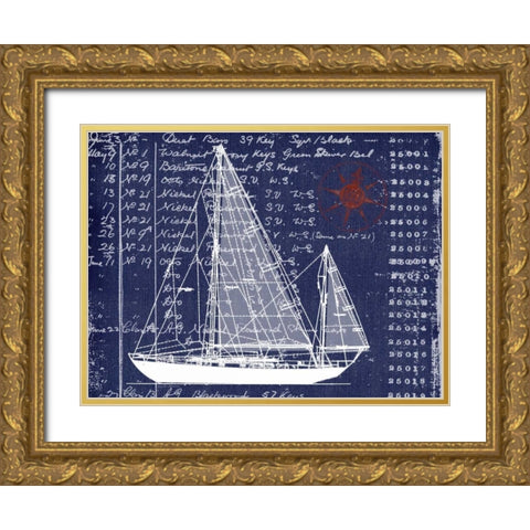 Schooner Blueprint Denim 2 Gold Ornate Wood Framed Art Print with Double Matting by Robertson, Walter