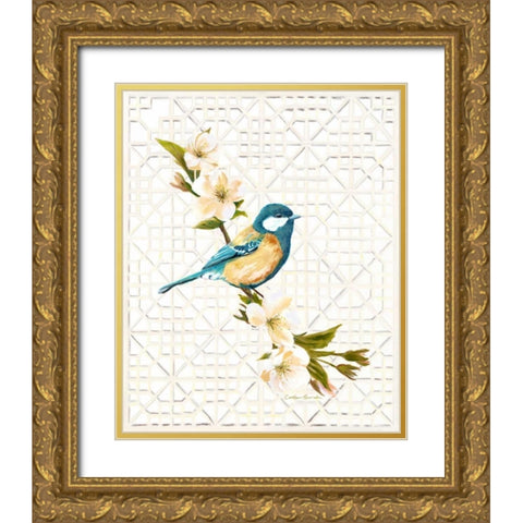Trellis Bluebird Gold Ornate Wood Framed Art Print with Double Matting by Sarah, Colleen