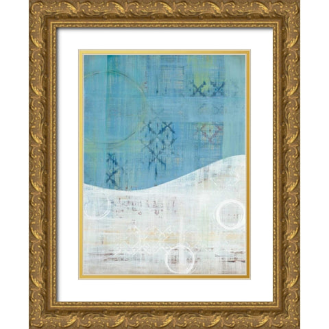 India Silk Blue Gold Ornate Wood Framed Art Print with Double Matting by Dascher, Dennis