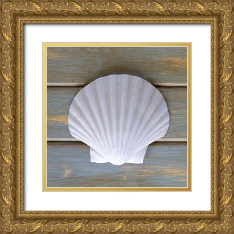 White Scallop  Gold Ornate Wood Framed Art Print with Double Matting by Amber Light Gallery