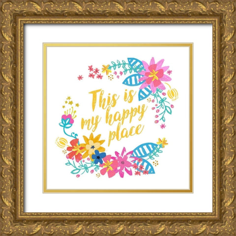 Happy Place Garden Gold Ornate Wood Framed Art Print with Double Matting by Coleman, Joan