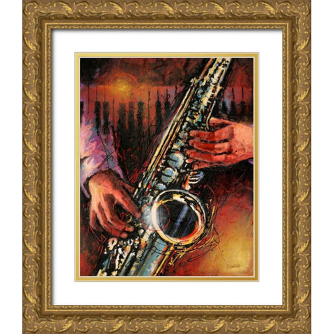 Blues Sax Gold Ornate Wood Framed Art Print with Double Matting by Langton, Bruce