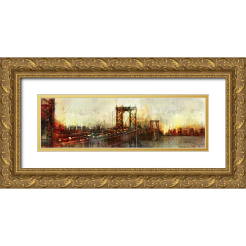 Over the Manhattan Bridge Gold Ornate Wood Framed Art Print with Double Matting by Roko, Ken