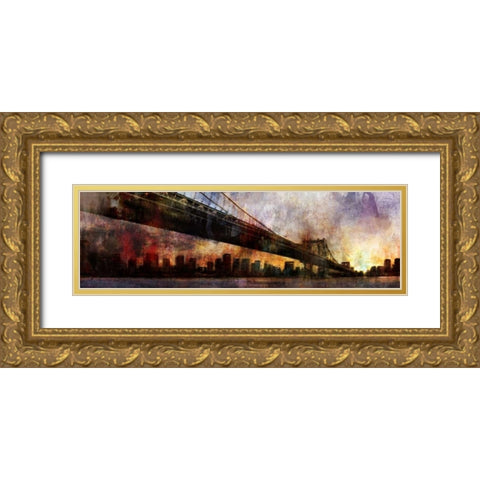 Under the Manhattan Bridge Gold Ornate Wood Framed Art Print with Double Matting by Roko, Ken
