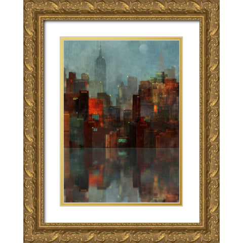 Blue New York Gold Ornate Wood Framed Art Print with Double Matting by Roko, Ken