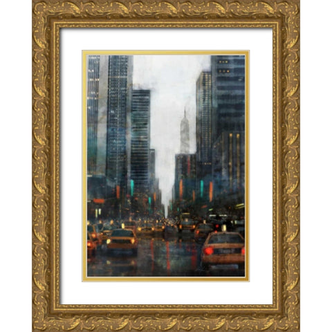 New York After Hours-Square Gold Ornate Wood Framed Art Print with Double Matting by Roko, Ken
