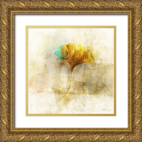 Falling Ginko Leaf Gold Ornate Wood Framed Art Print with Double Matting by Roko, Ken