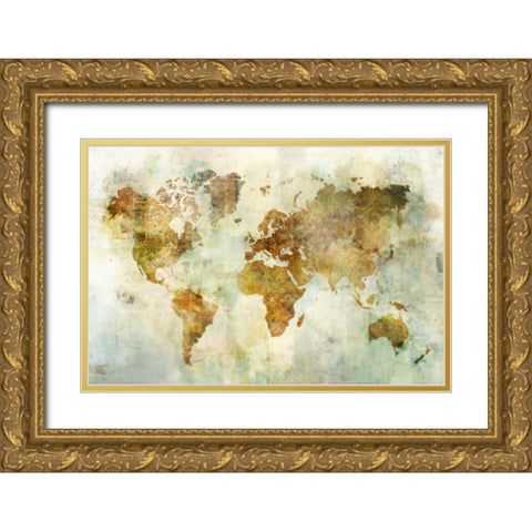 Global Patterned Map Gold Ornate Wood Framed Art Print with Double Matting by Roko, Ken