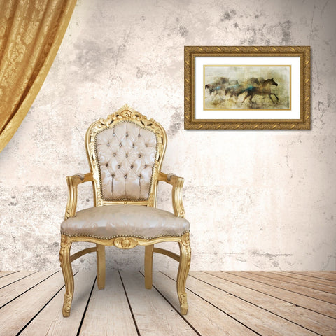 Horses, Beautiful And Free Gold Ornate Wood Framed Art Print with Double Matting by Roko, Ken