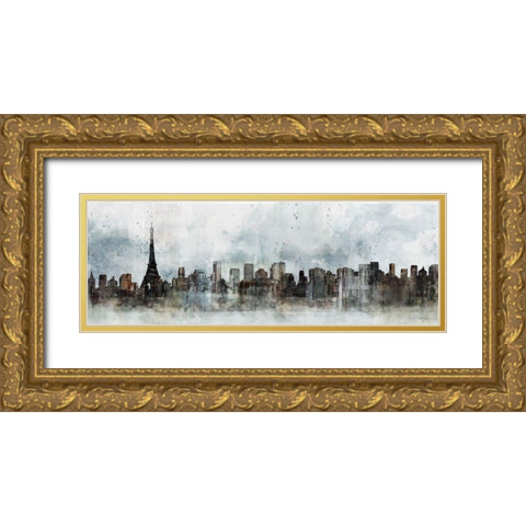 Modern Paris Skyline Gold Ornate Wood Framed Art Print with Double Matting by Roko, Ken