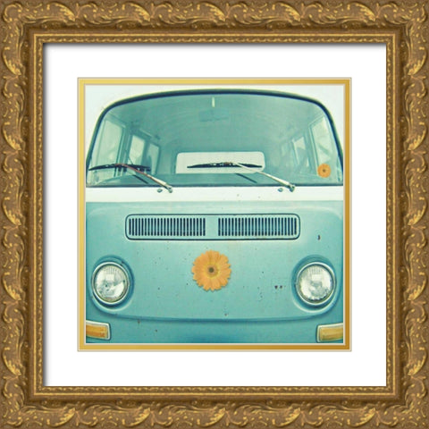 Blue VW Van Gold Ornate Wood Framed Art Print with Double Matting by Dvorak, Vicki
