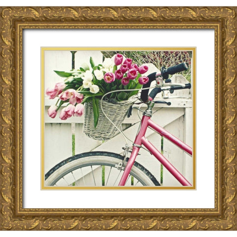Basket Of Tulips Gold Ornate Wood Framed Art Print with Double Matting by Dvorak, Vicki